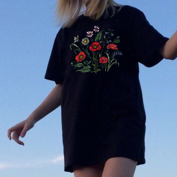 OVERSIZED WILDFLOWER, BOUQUET TEE (BLACK)