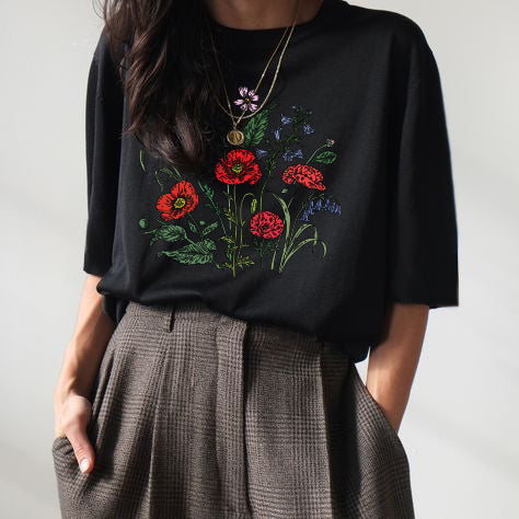 OVERSIZED WILDFLOWER, BOUQUET TEE (BLACK)